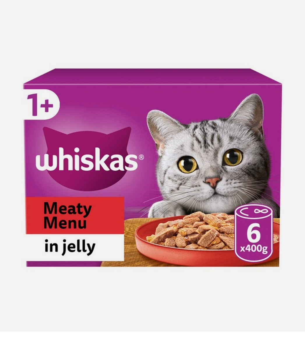 WHISKAS 1+ Meaty Menu Cat Food in Jelly 6x400g