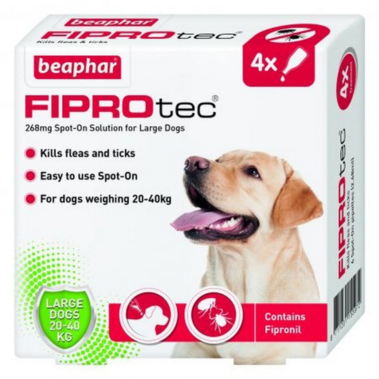 Beaphar - Fiprotec Spot On Large Dog 268mg (4 Pipettes)