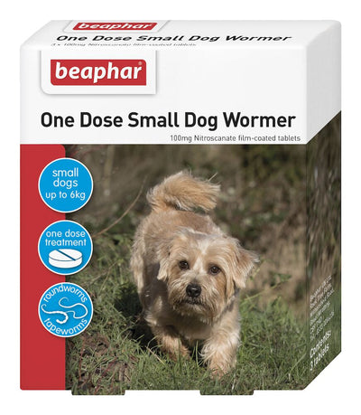 Beaphar - One Dose Wormer for small dogs up to 6kg with 3 tablets for roundworm and tapeworm treatment