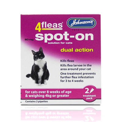 Johnsons - 4 Fleas Spot On Cats Less than 4kg, 2 treatments (80mg)