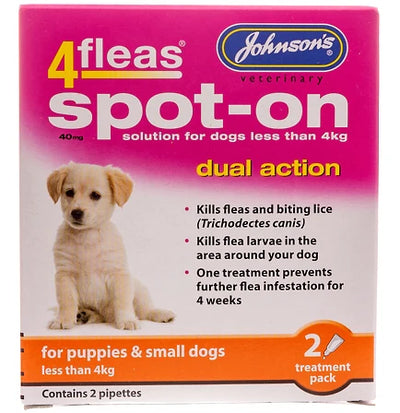 Johnsons - 4 Fleas Spot On For Puppies (2x pipettes)