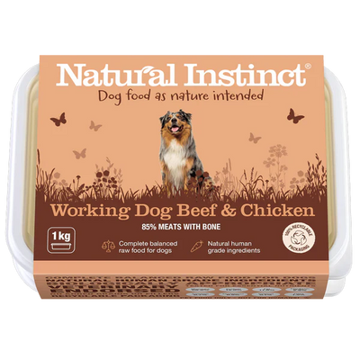 Natural Instinct Working Dog Beef and Chicken raw dog food with 85% meat and bone, 1kg pack