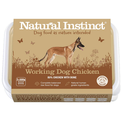 Natural Instinct Working Dog Chicken raw dog food with 85% chicken and bone, 1kg pack