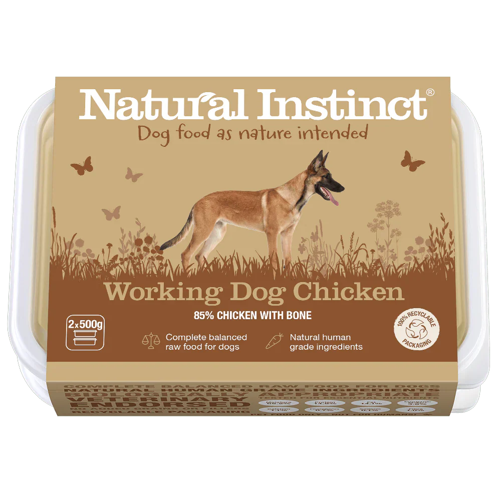 Natural Instinct Working Dog Chicken raw dog food with 85% chicken and bone, 1kg pack