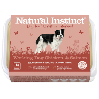 Natural Instinct Working Dog Chicken and Salmon raw dog food 1kg with fruit, vegetables, and vitamin C for immune and joint health