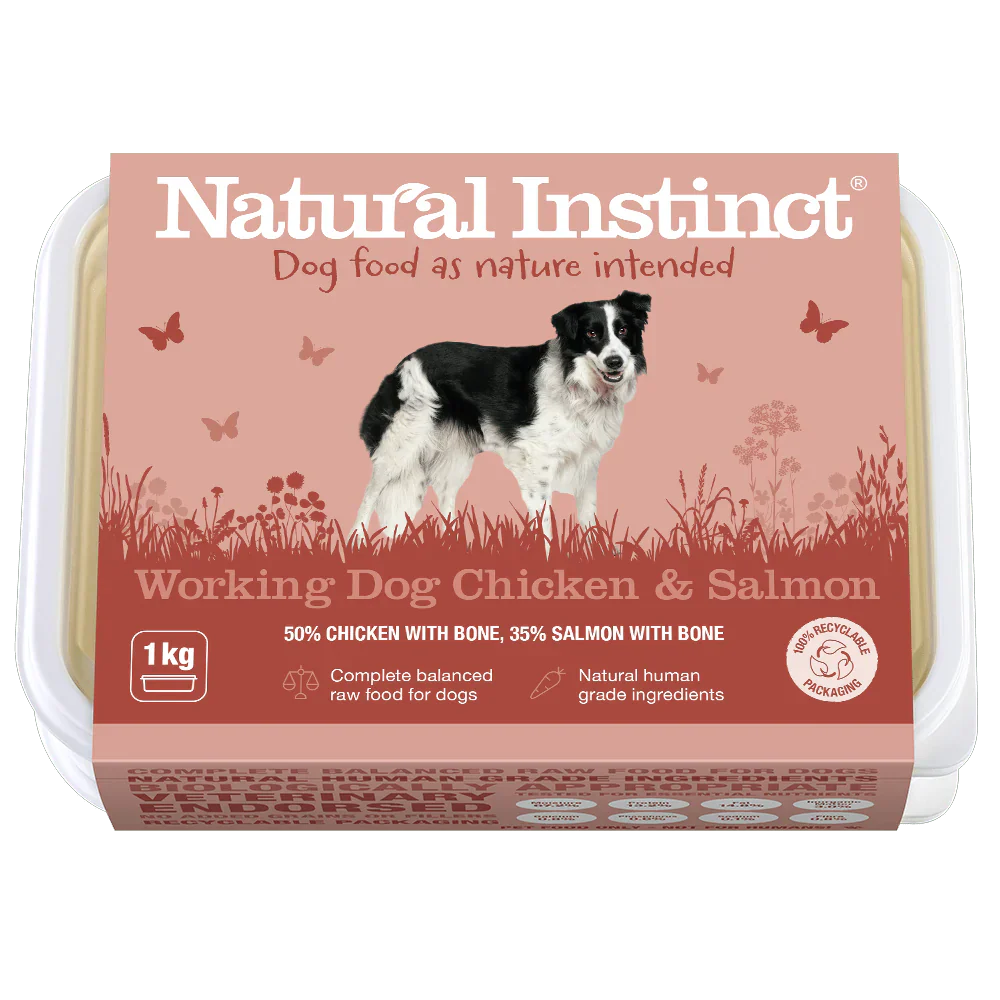 Natural Instinct Working Dog Chicken and Salmon raw dog food 1kg with fruit, vegetables, and vitamin C for immune and joint health