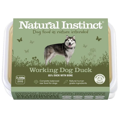 Natural Instinct Working Dog Duck raw dog food with 85% duck and bone, 1kg pack with added vitamin C for immune and joint support