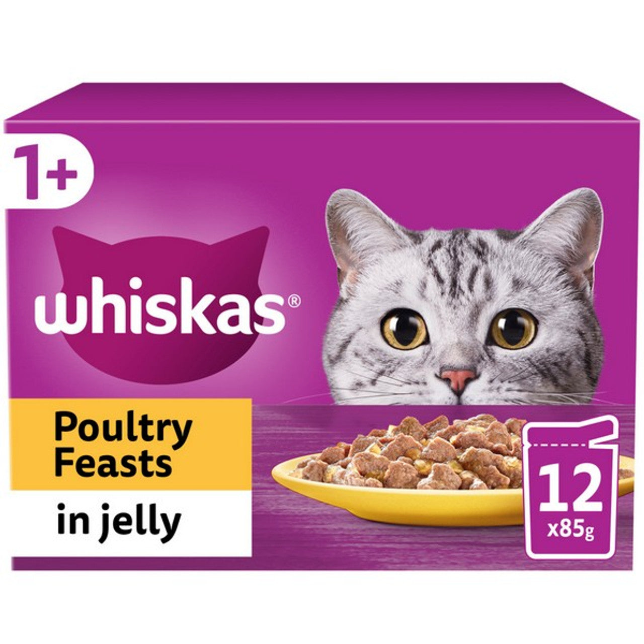Whiskas - 1+ Cat Pouches Poultry Feasts in Jelly (12x85g)