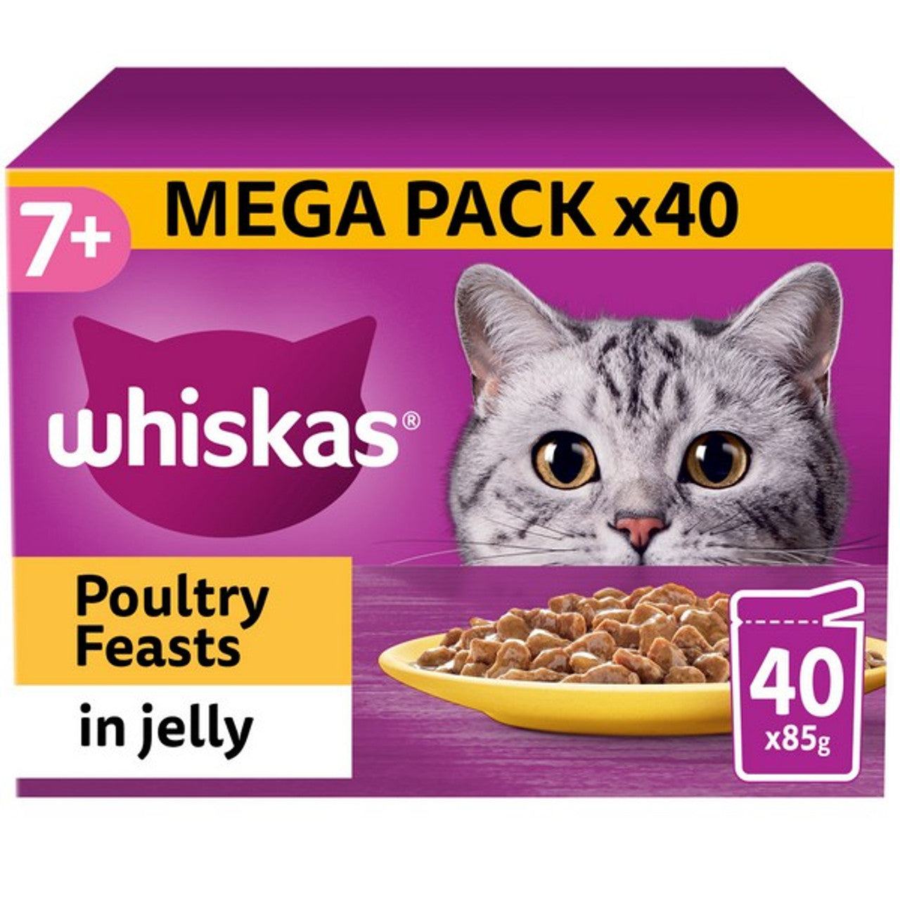 Whiskas - 7+ Cat Pouches Poultry Feasts in Jelly (40x85g)
