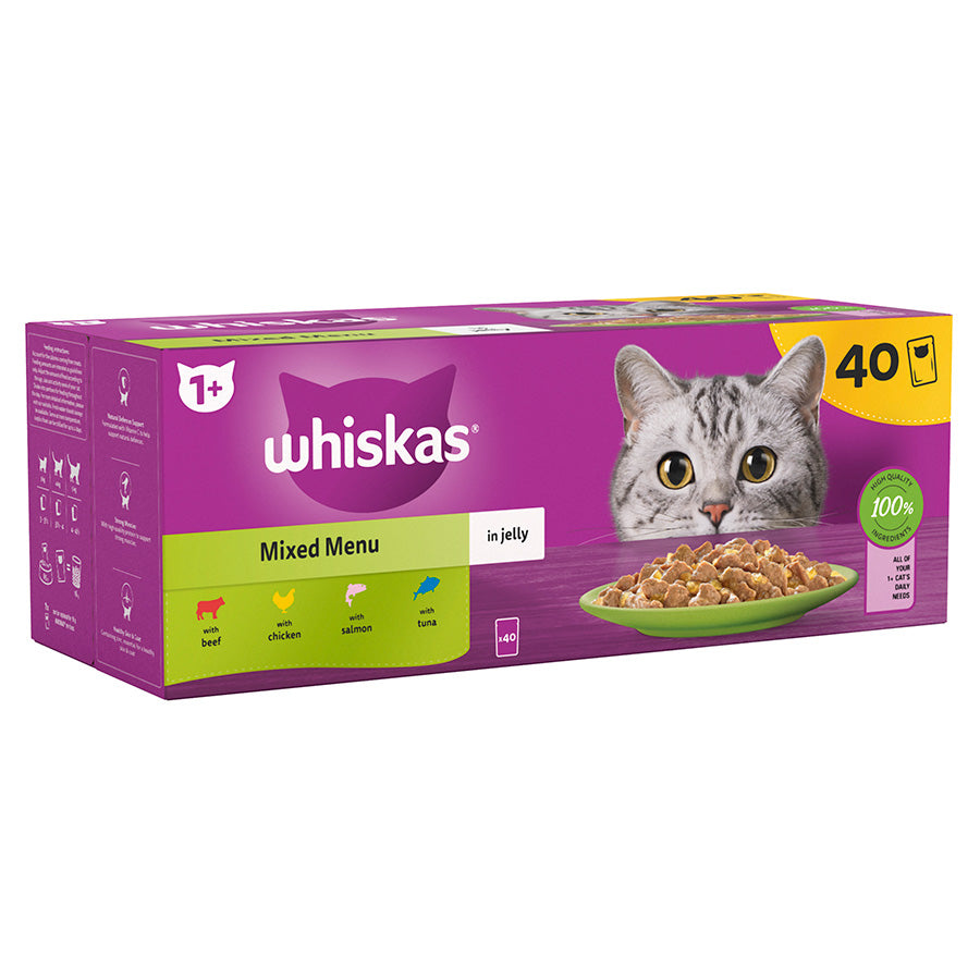Whiskas - 1+ Cat Pouches Mixed Menu in Jelly (40 x 85g)