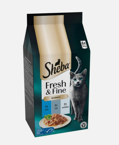 Sheeba - Fresh & Fine Cat Pouches With tuna & Cod & White fish In Gravy (6x 50g)