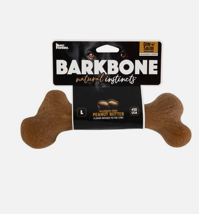 Pet Qwerks Dinosaur BarkBone Peanut Butter Wood Chew Toy Large