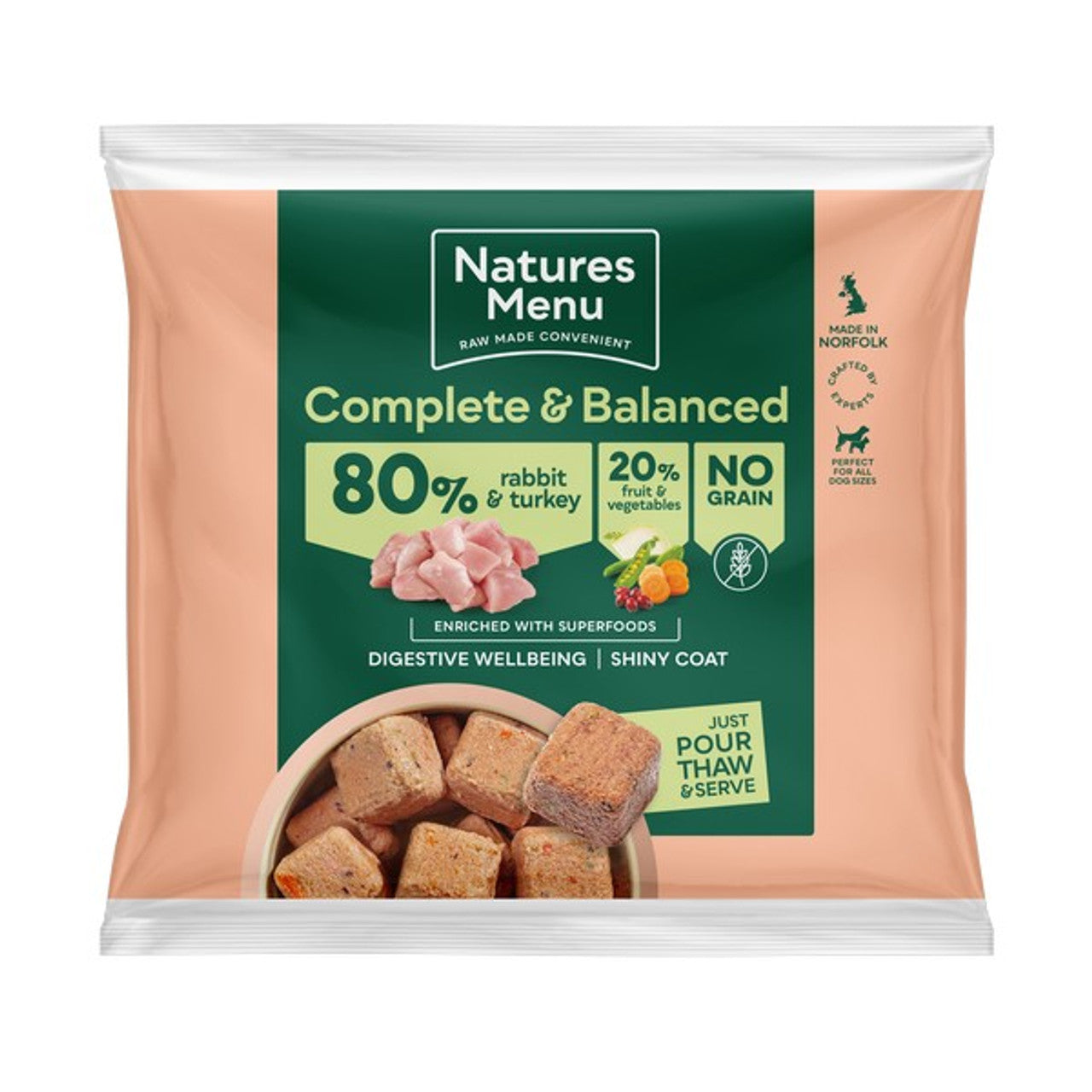 Natures Menu - Frozen Nuggets 80/20 Rabbit and Turkey with Superfoods (1kg)