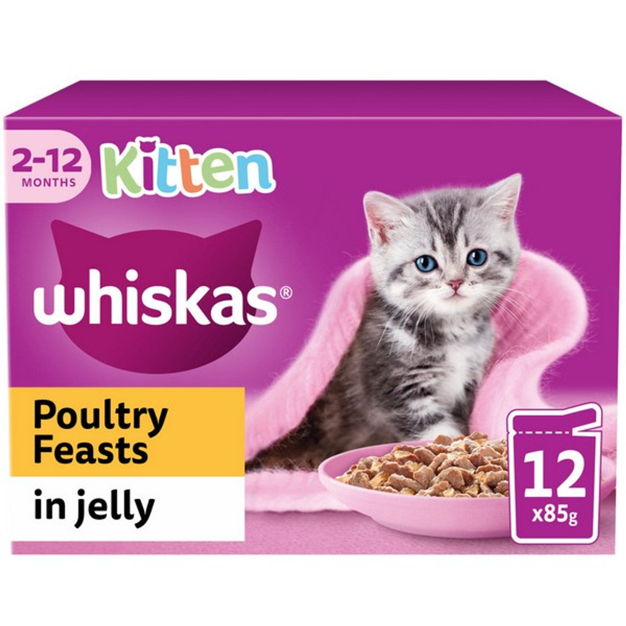 Whiskas - 2-12mths Cat Pouches Poultry Feasts in Jelly (12x85g)